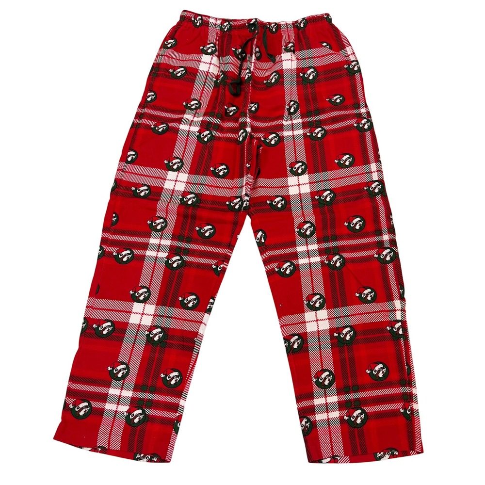 Buc-ees Mens Christmas Pajama Pants Red Plaid Santa Beaver Holiday Size Medium